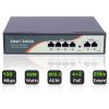 6 portos PoE switch ; 4 PoE 10/100 Mbps+ / 2 uplink port 100 Mbps; 48V, Max. 250m