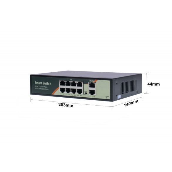 8 PORT 48V POE SWITCH 10/100 Mbps + 2 PORT UPLINK 1000 Mbps, Max. 250m