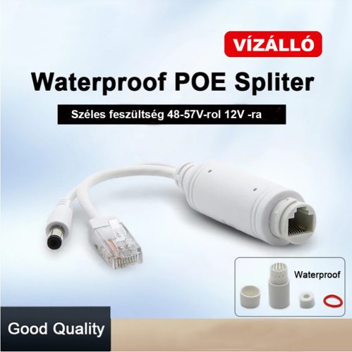 Vízálló aktiv POE splitter adapter 48V-ról - 12V-ra, fehér szín