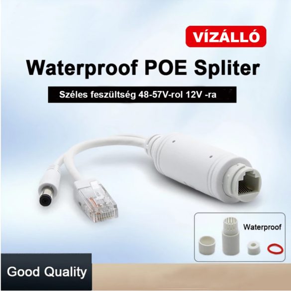 Vízálló aktiv POE splitter adapter 48V-ról - 12V-ra, fehér szín