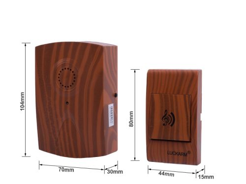 VEZETÉK NÉLKÜLI CSENGŐ, VÍZÁLLÓ GOMBBAL, 32 DALLAMÚ CSENGŐ, BARNA