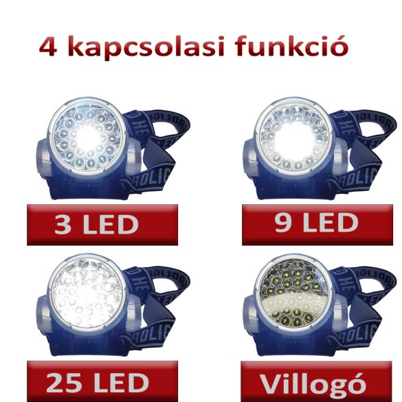 25 LED-es 3 funkciós fejlámpa
