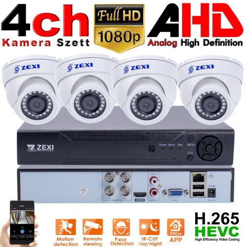 4 KAMERÁS 2MP 2,8mm AHD DOME biztonsági kamerarendszer, kültéri/beltéri, fehér