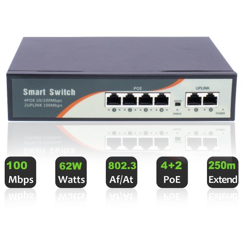 4 KAMERÁS 5MP IP, PoE SWITCH, 60M IR, H.265, ONVIF CSŐ KAMERA RENDSZER 
