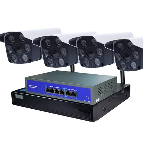 4 KAMERÁS 4MP IP POE SWITCH RENDSZER, H.265X, AI, ARCFELISMERŐ, HIBRID IR