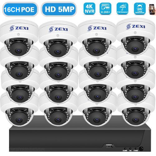16 KAMERÁS 5MP/ IP/ PoE SWITCH /AI DOME KAMERA RENDSZER H.265 ONVIF