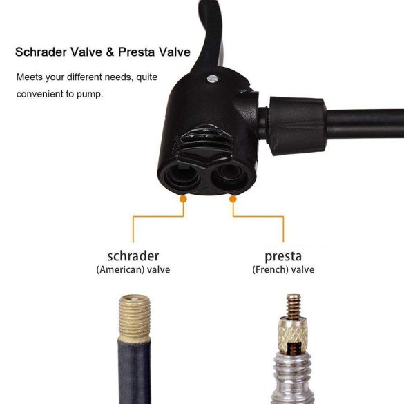 Mini lábpumpa nyomásmérővel kompatibilis a Schrader, Presta, Dunlop szelepekkel