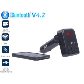   Autós Bluetooth FM transmitter, MP3, 2db USB töltő, AUX, TF CARD, táviránytóval