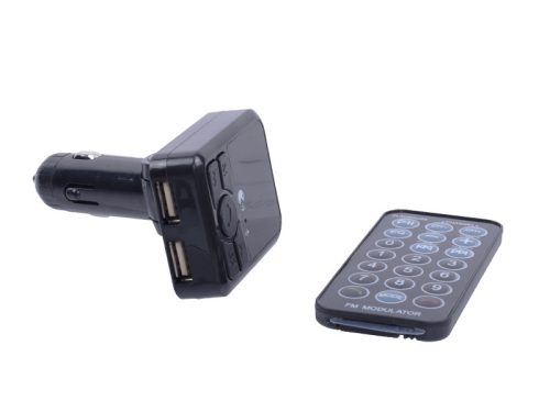 Autós Bluetooth FM transmitter, MP3, 2db USB töltő, AUX, TF CARD, táviránytóval