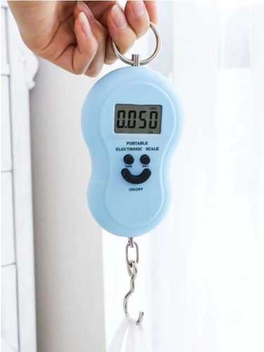 Hordozható elektronikus mérleg, akasztóval, vilagítós kijelzővel max. 50kg-ig