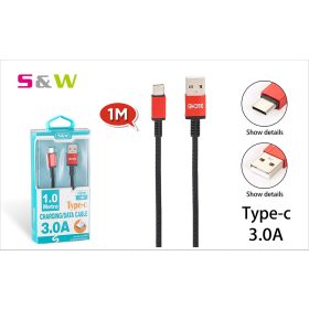   1m-es 3.0A USB - TYPE-C TÖLTŐ ÉS ADATKÁBEL, FEKETE-PIROS SZÍN 