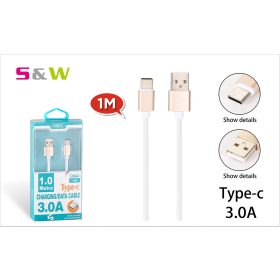   S&W 1m-es 3.0A USB - TYPE-C TÖLTŐ ÉS ADATKÁBEL, FEHÉR-ARANY SZÍN
