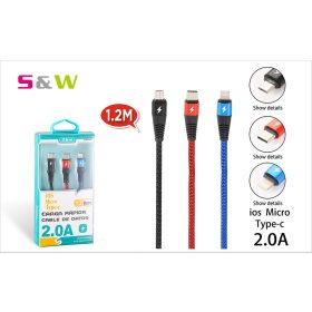   3 az 1-ben USB - MICRO / USB - LIGHTNING / USB - TYPE-C 2.0A Cellect szines töltő / adatkábel 1,2 m