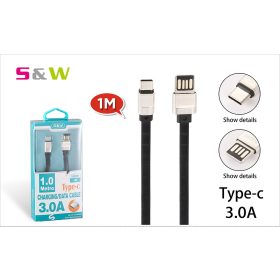   1m-es 3.0A USB - LIGHTNING Gyorstöltésű lapos adatkábel fekete szín