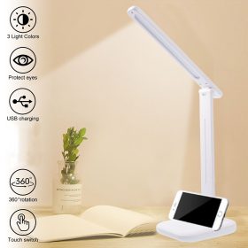   Akkumulátoros összecsukható LED asztali lámpa, 3 színhőmérséklettel , telefontartóval
