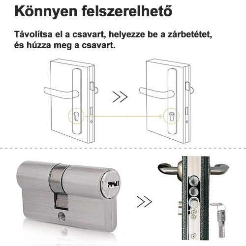 70 mm-es (35/35) cink ötvözet dupla nyitású zárbetét – 5 db kulccsal, 6 csapos biztonsági rendszer