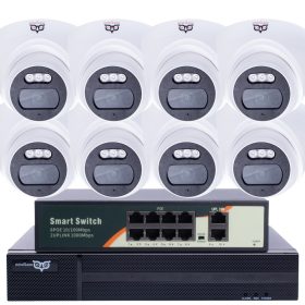   3 MP-es IP PoE Switch 8 kamerás megfigyelőrendszer ABS ház beltéri Turret kamerákkal, éjjel színes megvilágítással és beépített mikrofonnal