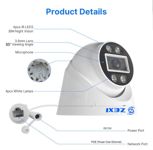 8 kamerás 4MP biztonsági rendszer beltéri dome IP, POE switch, AI, Mikrofonos, színesen éjszakai látás