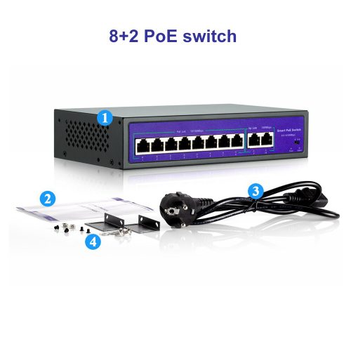 8 kamerás 4MP biztonsági rendszer beltéri dome IP, POE switch, AI, Mikrofonos, színesen éjszakai látás