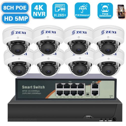 8 KAMERÁS 5MP IP PoE DOME KAMERA RENDSZER SZETT H.265 ONVIF