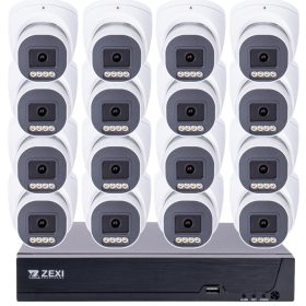   8MP H.265x IP POE SWITCH 16db-os 4mm Turret Kamerás Biztonsági Rendszer IP66 Vízálló Éjjel Nappal színes látás Hangrögzítés