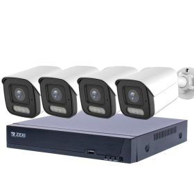   8MP H.265x IP POE SWITCH 4db-os 4mm BULLET Kamerás Biztonsági Rendszer IP66 Vízálló Éjjel Nappal színes látás Hangrögzítés