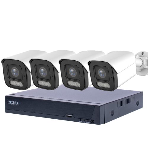 8MP H.265x IP POE SWITCH 4db-os 4mm BULLET Kamerás Biztonsági Rendszer IP66 Vízálló Éjjel Nappal színes látás Hangrögzítés