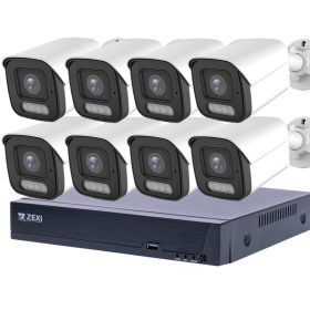   8MP H.265x IP POE SWITCH 8db-os 4mm BULLET Kamerás Biztonsági Rendszer IP66 Vízálló Éjjel Nappal színes látás Hangrögzítés