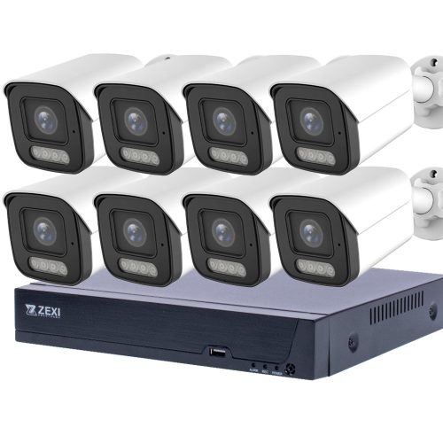 8MP H.265x IP POE SWITCH 8db-os 4mm BULLET Kamerás Biztonsági Rendszer IP66 Vízálló Éjjel Nappal színes látás Hangrögzítés