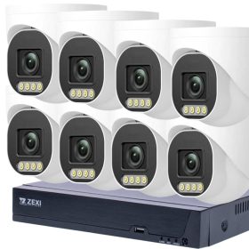   8MP H.265x IP POE SWITCH 8db-os 4mm Turret Kamerás Biztonsági Rendszer IP66 Vízálló Éjjel Nappal színes látás Hangrögzítés