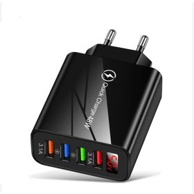   48 W QC3.0 hordozható telefon töltő 4 USB gyorstöltő LED digitális kijelző EU csatlakozó