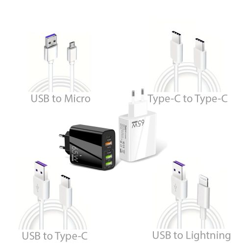 65W 2db Typ-c PD 20W 3db USB QC 3.0 gyors töltő fali adapter 