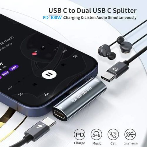 2 az 1-ben Prémium USB-C Adapter – 100W PD, 10Gbps Adatátvitel és Hi-Fi Audio