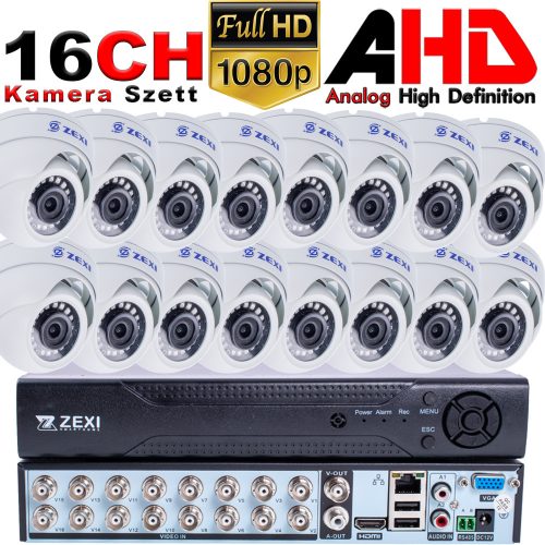 16 kamerás 2MP 2.8/6mm AHD DOME biztonsági kamera rendszer, kültéri/beltéri, fehér szín