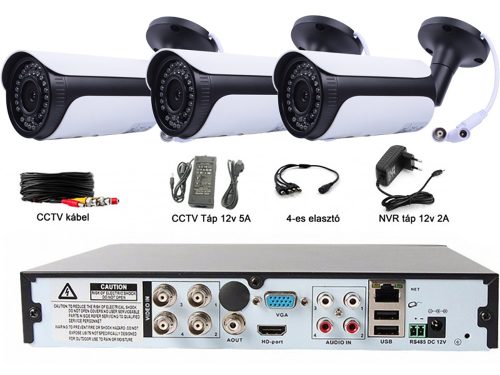 3 KAMERÁS 2MP FULL HD 2.8 / 6mm AHD KÜLTÉRI / BELTÉRI  CSŐ KAMERA SZETT, 30M INFRÁVAL