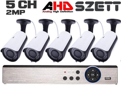 5 kamerás 2MP 2.8mm AHD csőkamera rendszer szett, kültéri/beltéri, 30m IR 