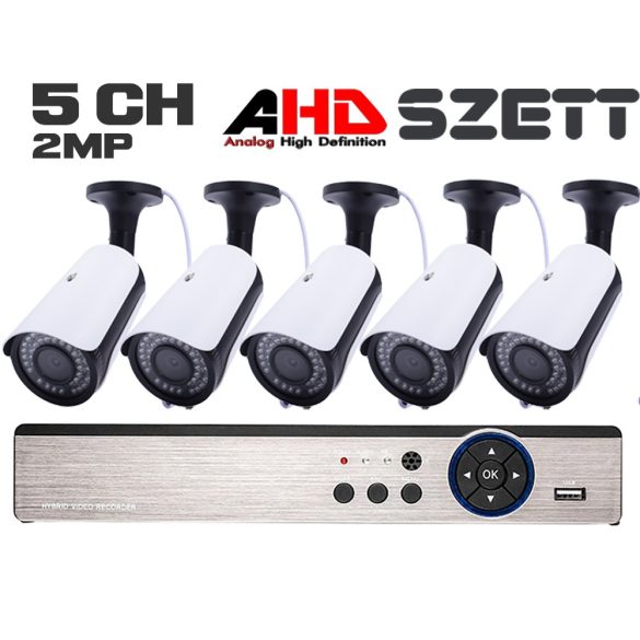 5 kamerás 2MP 2.8mm AHD csőkamera rendszer szett, kültéri/beltéri, 30m IR 