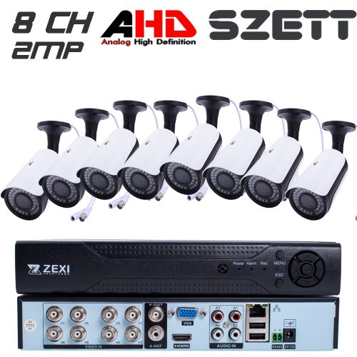 8 kamerás 2MP 2.8/ 6mm AHD csőkamera rendszer szett, kültéri/beltéri, 30m IR 