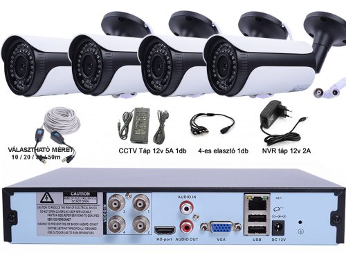 4 KAMERÁS 5MP 2.8 /6mm AHD KÜLTÉRI CSŐ KAMERARENDSZER, 30m-es INFRÁVAL