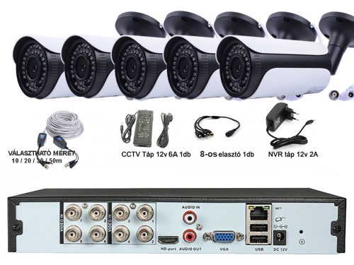 5 KAMERÁS 5MP 2.8mm /6mm AHD KÜLTÉRI CSŐ KAMERARENDSZER, 30m-es INFRÁVAL