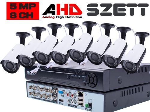 8 KAMERÁS 5MP 2.8mm/6mm AHD KÜLTÉRI CSŐ KAMERARENDSZER, 30m-es INFRÁVAL
