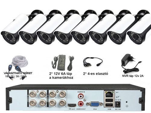 8 KAMERÁS 5MP 2.8mm/6mm AHD KÜLTÉRI CSŐ KAMERARENDSZER, 30m-es INFRÁVAL