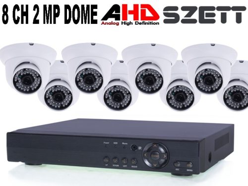 8 KAMERÁS 2MP 3.6MM AHD DOME biztonsági kamera rendszer, kültéri/beltéri, fehér szín