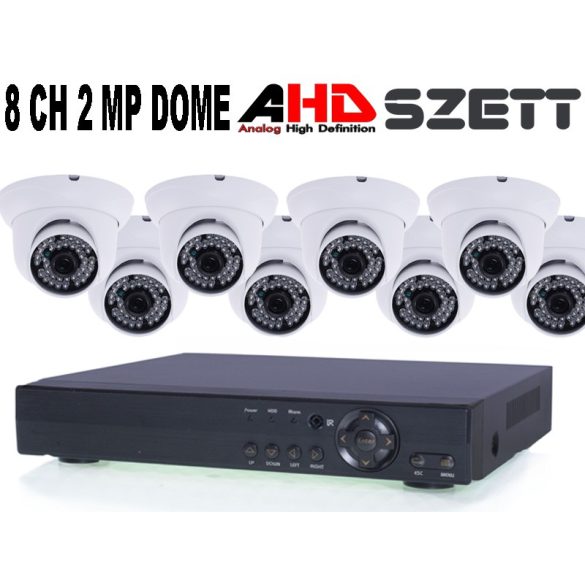 8 KAMERÁS 2MP 3.6MM AHD DOME biztonsági kamera rendszer, kültéri/beltéri, fehér szín