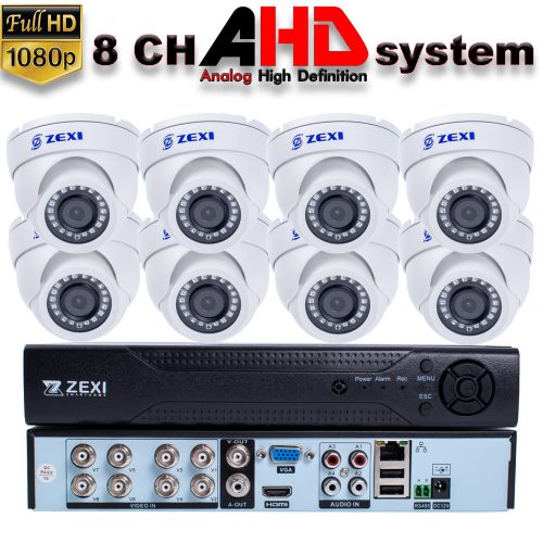 8 KAMERÁS 2MP 2.8 / 6mm AHD DOME biztonsági kamera rendszer, kültéri/beltéri, fehér szín