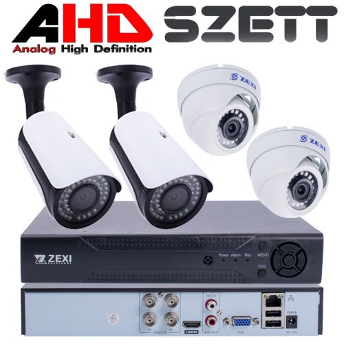 4 Kamerás 2MP FULL HD AHD mix biztonsági kamerarendszer, 2 dome + 2 cső kamera kültéri/beltéri