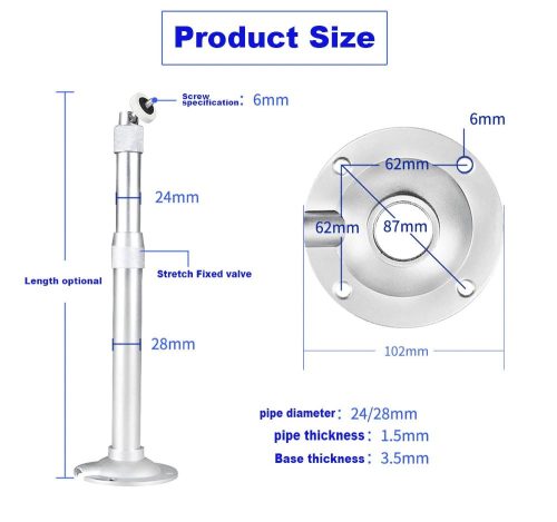 Univerzális 50-80 cm-es KAMERA/PROJEKTOR mennyezeti, forgó, fali tartó konzol, alumínium ötvözetű, 5KG-IG
