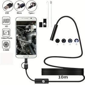   3 az 1-ben Endoszkóp Kamera Szennyvízcsatorna Ipari Csővizsgálathoz 5,5 mm-es átmérővel És 6 LED-del USB/Micro USB/Type-C Csatlakozóval