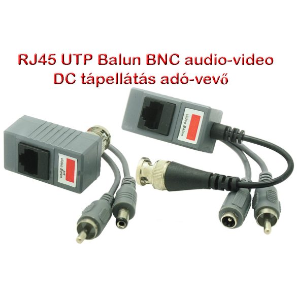 RJ45 UTP csavart páros CCTV adó-vevő BNC Balun, Audio és Video, DC táp