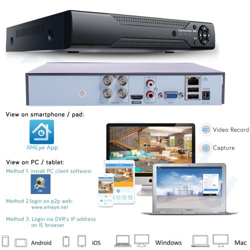 4 csatornás AHD 5MP DVR rögzítő H.265, 5IN1, ONVIF, 4K kimenet